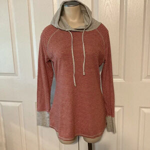 Eddie Bauer Striped Hooded Pullover Long Steve Top L